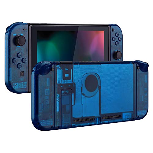 eXtremeRate DIY Replacement Shell Buttons for Nintendo Switch, Back Plate for Switch Console, Housing with Full Set Buttons for Joycon Handheld Controller - Clear Blue [No Electronics Parts]