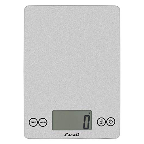 Escali Arti Glass Food Scale Digital Countertop Kitchen, Baking and Cooking Scale with Nutrition and Calorie Counter, 15-Pound Capacity, 9' x 6.5' x .75', Shiny Silver