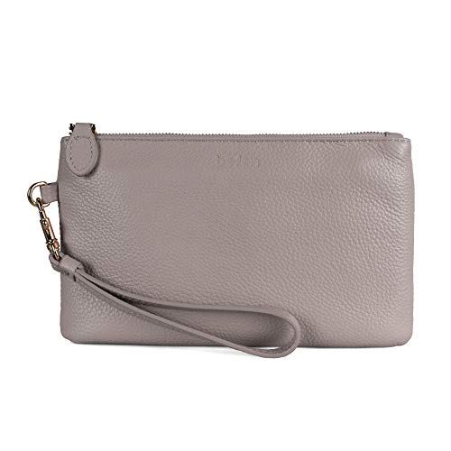 befen Women Nude Genuine Leather Cell Phone Clutch Wallet Bag, Smartphone Wristlet Purse Formal Casual - Fit iPhone 14 - Beige