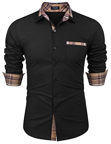 COOFANDY Men's Long Sleeve Dress Shirt Casual Button Up Untuckit Shirt Black Large