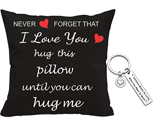 Gifts for Girlfriend, Two Sided Printing Lover Pillow Cover + Couple Keychain, Valentine's Day Birthday Gifts for Girlfriend, Long Distance Relationship Gift, Velvet Decorative Pillowcase 18'x 18'