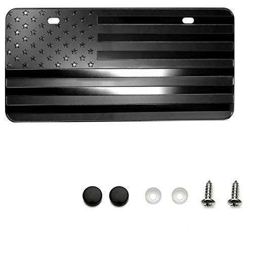 LFPartS USA Flag Metal Embossed License Plate (12'x6', Black)