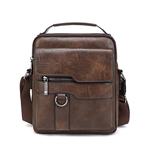 HANGMAI Small Crossbody Bag for Men Leather Shoulder Bags Messenger Man Purse Handbag for iPad 9.7' Travel Office Business Dark Brown