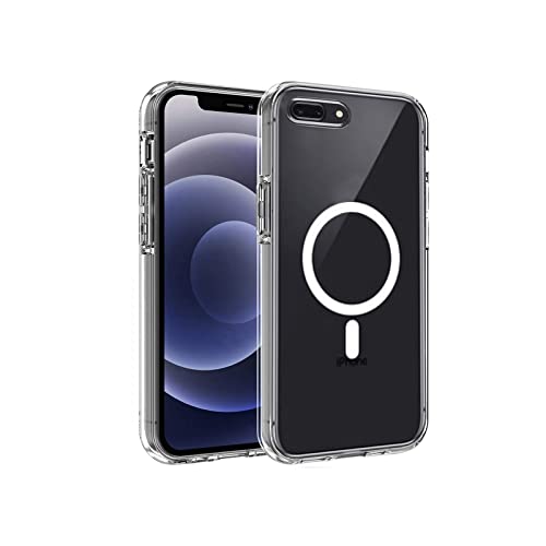 Magnetic Case for iPhone 7 Plus/8 Plus Case,[Wireless Charging] [Compatible with Magsafe] No Yellowing and Military Drop Protection, Transparent Phone Case Cover for iPhone 7 Plus/8 Plus Case-Clear