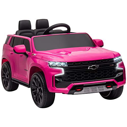 Aosom Chevrolet Tahoe Licensed Kids Ride on Car, 12V Battery Powered Kids Electric Car with Remote Control, Music, Lights, Horn, Suspension for 3-6 Years Old, Pink