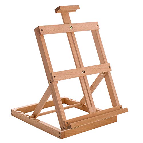 U.S. Art Supply Venice Heavy Duty Tabletop Wooden H-Frame Studio Easel - Artists Adjustable Beechwood Painting and Display Easel, Holds Up to 23' Canvas, Portable Sturdy Table Desktop Holder Stand