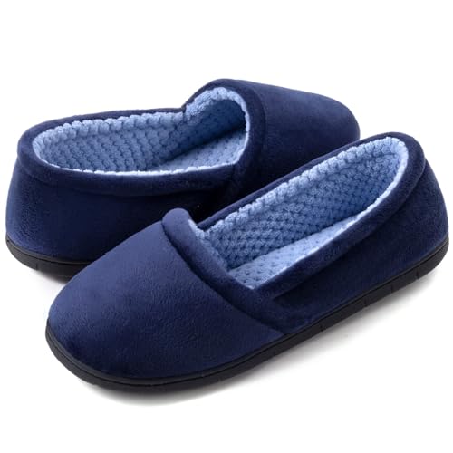 ULTRAIDEAS Women's Grace Closed Back Slippers, Memory Foam Loafer House Shoes with Rubber Sole (9.5-10.5 US, Navy)