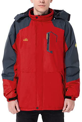 CIOR Men's Mountain Waterproof Ski Jacket Windproof Rain Jacket U120WCFY028,New.Red,L
