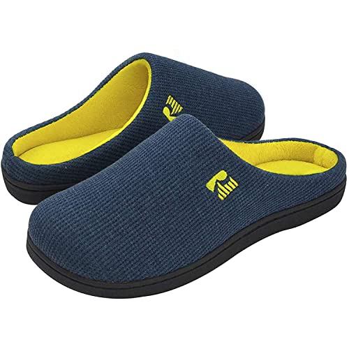 RockDove Men's Original Two-Tone Memory Foam Slipper, Size 9-10 US Men, Blue/Maize