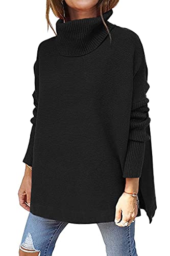 LILLUSORY Sweaters for Women Turtleneck Oversized Cashmere 2023 Pullover Long Mock Batwing Tunic Trendy Clearance Clothes Black