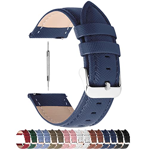 Fullmosa Cross 14mm Leather Watch Band with Stainless Metal Clasp Compatible with Skagen-SKW2692,Tone Slim Classic Watch,Casio DW290-1v,Dark Blue+Silver Buckle