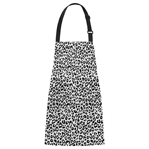 KOBLEN Animal Leopard Spots Chef Apron Kitchen Apron for Women Men Teachers Mom Bartender Waiter Restaurant Coffee Cooking Apron with Pockets Adjustable Shoulder Strap