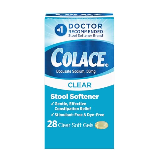 Colace Clear Stool Softener Soft Gel Capsules Constipation Relief 50mg Docusate Sodium Doctor Recommended 28ct