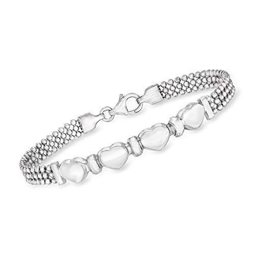 Ross-Simons Italian Sterling Silver Heart Beaded Bracelet. 7 inches
