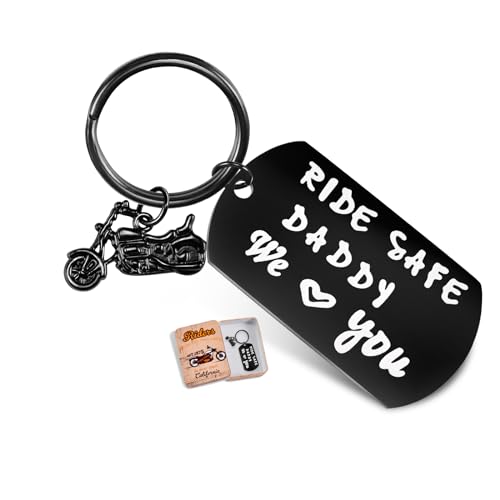 SUNSH Ride Safe Daddy We Love You Keychain for Men Dad Cool Motorcycle Biker Keyrings Father Gifts from Daughter/Son Black