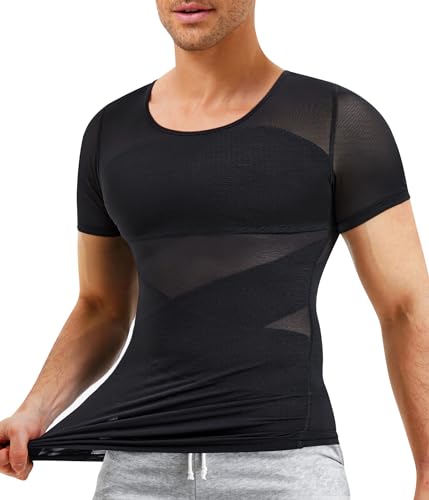 TAILONG Gynecomastia Compression Shirts for Men Shapewear Body Shaper Slimming Undershirt Short Sleeve Tank Tops (as1, alpha, l, regular, regular, Black)