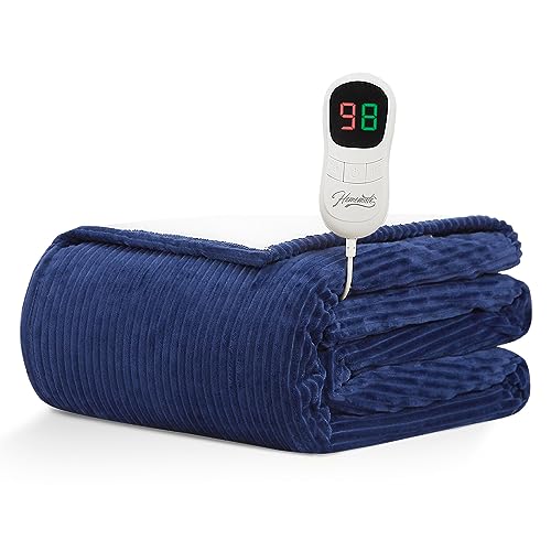 Homemate Heated Blanket Electric Throw - 50'x60' Heating Blanket Throw 1/2/4/6/8 Hours Auto-Off 10 Heat Levels Heat Blanket Over-Heat Protection Soft Flannel Sherpa Heater Blanket ETL Certification