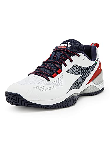 Diadora Men's Blushield Torneo 2 AG Tennis Shoe (White/Blue Corsair/Fiery Red, 10.5)