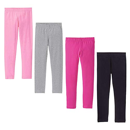 DOCHY Baby Girls' 4-Pack Leggings Cotton Basic Legging for Kids Fitting Long Pant Girls Leggings Toddler Active Leggings (6-7T) Multi