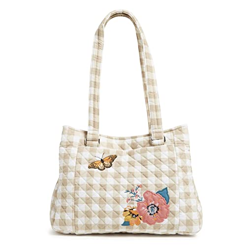 Vera Bradley Women's Cotton Multi-Compartment Shoulder Satchel Purse, Peach Blossom Picnic - Recycled Cotton, One Size