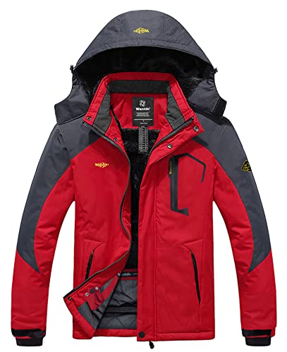 wantdo Men's Big and Tall Windproof Ski Jacket Waterproof Winter Snow Coat Red 3XL