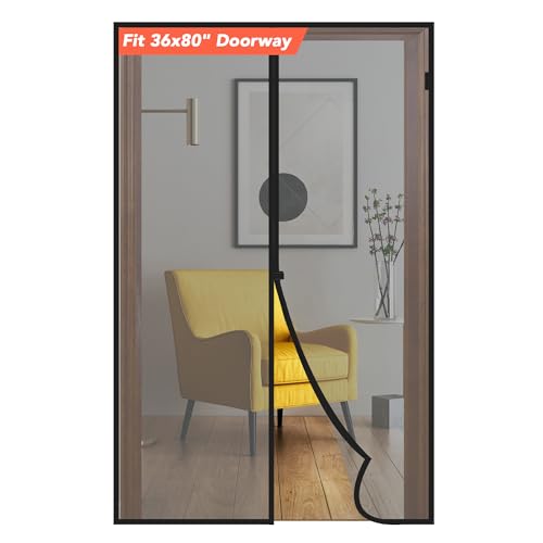Magnetic Screen Door - Heavy-Duty Fiberglass Screen Door Mesh with Self-Closing Magnetic Closure, Door Net Screen with Magnet, Fit Up to 36 X 80 in Door.