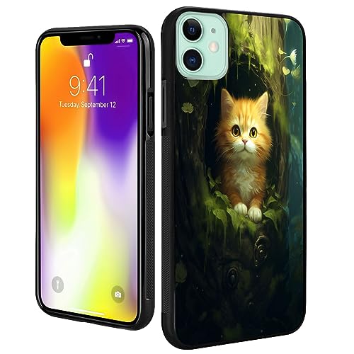 DAFEI Phone Case Compatible with iPhone 11 Cat Print-aa167 Black Frame Shockproof and Slim Rubber TPU Material with Uniqe Design
