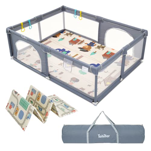 Baby Playpen with Mat, Large Baby Play Yard for Toddler, BPA-Free, Non-Toxic, Safe No Gaps Playards for Babies, Indoor & Outdoor Extra Large Kids Activity Center 79'x59'x26.5' with 0.4' Playmat