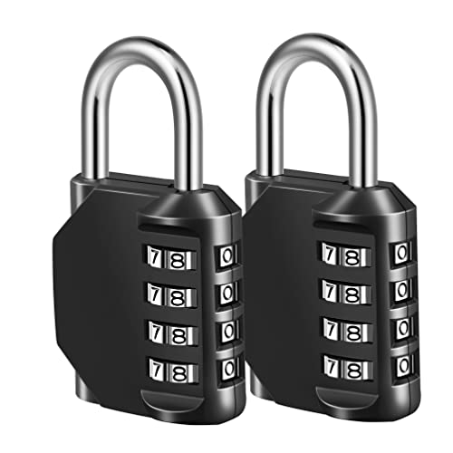 Fayleeko Combination Lock, 4 Digit Padlock for School Gym Sports Locker, Fence, Toolbox, Case, Hasp Cabinet Storage (2 Pack, Black)