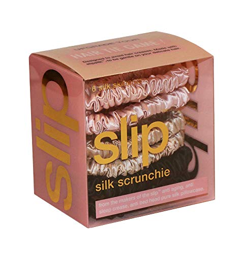 Slip Silk Skinnie Scrunchies in Black, Pink, and Caramel - Elastic Scrunchies Set (6 Scrunchies)
