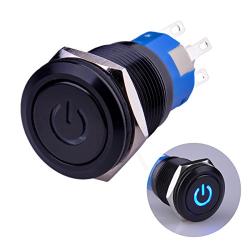Ulincos Latching Pushbutton Switch U19C1 1NO1NC SPDT ON/Off Black Metal Shell with Blue LED Suitable for 19mm 3/4' Mounting Hole (Blue)