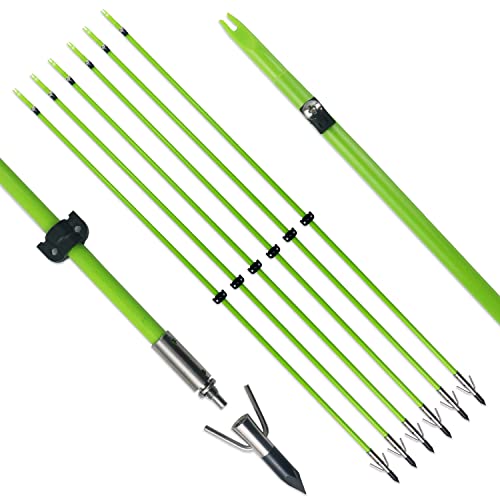 Tiger Archery 34inch Bowfishing Arrows Solid Fiberglass Shaft with Broadhead for Compound Bow and Recurve Bow Fishing Arrow Archery and Hunting (Pack of 6) (Green)