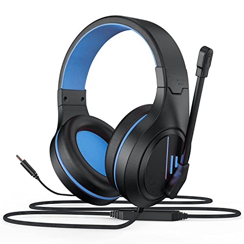 Emonoo 601 Gaming Headset for PS4 PS5 Xbox Switch, Wired Over-Ear Headphones with Adjustable Active Noise Cancelling Mic for PC & MAC