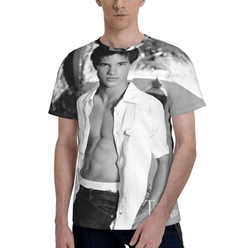 Taylor Lautner Poster T Shirt Mens Summer Loose Tee Casual Round Neck Short Sleeve Tops Black 3X-Large