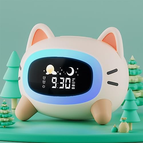 winshine Kids Alarm Clock Cat, OK to Wake Clock for Kids with Night Lights, Children's Sleep Training Sound Machine, Cute Toddler Digital Alarm Clock, Ideas Gifts for Kids Girls Boys Bedrooms