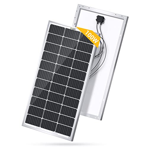 BougeRV 100 Watts Solar Panel,9BB 21.9% High-Efficiency Half-Cut Mono Cells Monocrystalline Technology Work with 12 Volts Charger for RV Camping Home Boat Marine Off-Grid Black