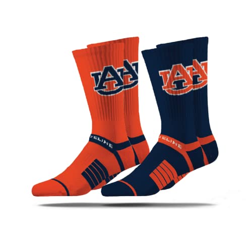 Strideline NCAA Mens Premium Knit Crew Socks-Home & Away 2 Pack-Auburn-Size M/L (8-12)