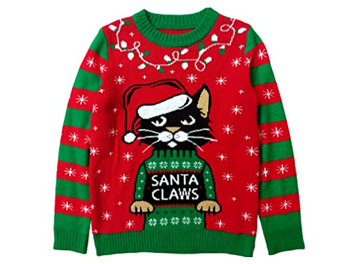 Santa Claws Cat Ugly Christmas Sweater Funny Men Women Festive Holiday Sweater Medium Multicolor