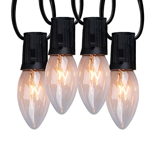 C9 Clear Christmas String Light Set, 50 Feet Vintage Christmas Tree Lights, Outdoor Roofline String Lights with 50 Clear Bulbs for Patio Garden Holiday Indoor Wedding Home Decorating, Black Wire