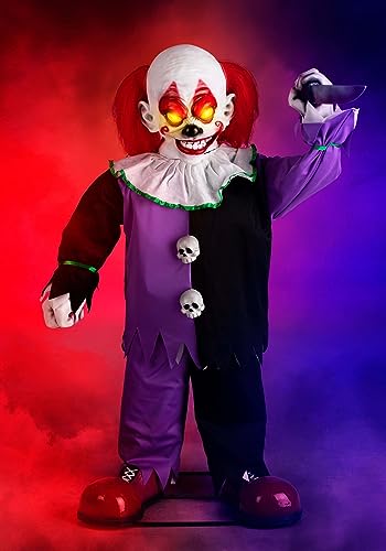 FUN Costumes Little Killer Clown with Knife Animatronic Decoration, Lifelike Step-pad Activated Killer Clown Halloween Decoration Standard