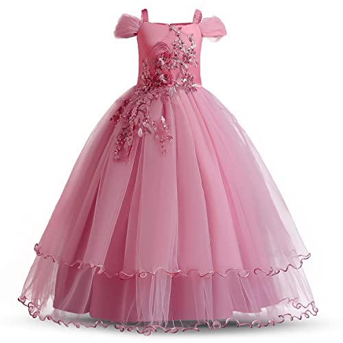 NNJXD Girl Embroidery Strapless Shoulder Lace Princess Pageant Dress Prom Ball Gown Size 7-8 Years Pink