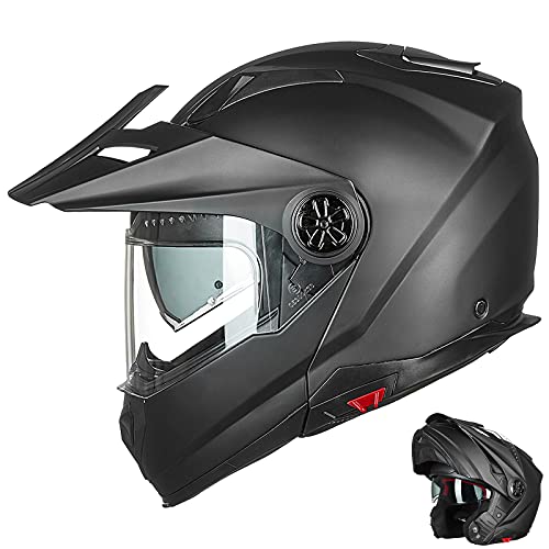 ILM Motorcycle Full Face Modular ATV Helmet Three in One Snowmobile Casco with Pinlock Anti Fog Visor for Men Women DOT Model-909F(Matte Black XL)