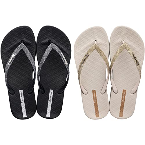 Ipanema Women's Ana Sparkle Flip Flop, One Black, One Beige Size 9 Bundle