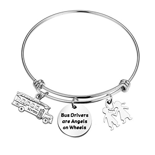 POTIY Bus Drivers Keychain School Bus Drivers Funny key chain Birthday Gift Bus Drivers Are Angels on Wheels Bus Charm Key Ring (Bracelet)
