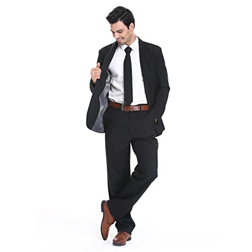 U LOOK UGLY TODAY Men's Party Suit Solid Color Prom Suit for Themed Party Events Clubbing Jacket with Tie Pants Black-L