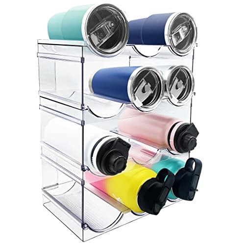 Spaclear Water Bottle Organizer, Stackable Kitchen Pantry Organization and Storage Shelf, Plastic Bottle Holder for Fridge Kitchen Cabinet Organizer and Storage, Tumbler Travel Mug Cup Organizer