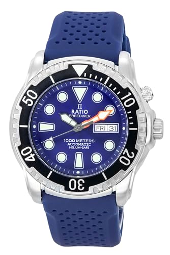 RATIO FreeDiver Helium-Safe Dive Watch Sapphire Crystal Automatic Diver Watch 1000M Water Resistant Diving Watch for Men (Blue)