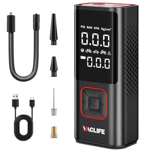 VacLife Cordless Tire Inflator Portable Air Compressor - Multipurpose Air Compressor Portable for Car, Compact Bike Pump, 150PSI Air Pump for Car Tires, Inflatables, Air Compressor for Car, Red
