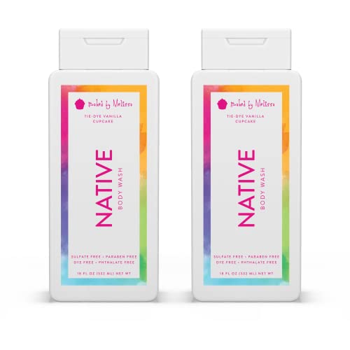 Native Body Wash Natural for Women, Men | Sulfate Free, Paraben Free, Dye Free, with Naturally Derived Clean Ingredients Leaving Skin Soft and Hydrating, Tie-Dye Vanilla Cupcake 18 oz - 2 Pk