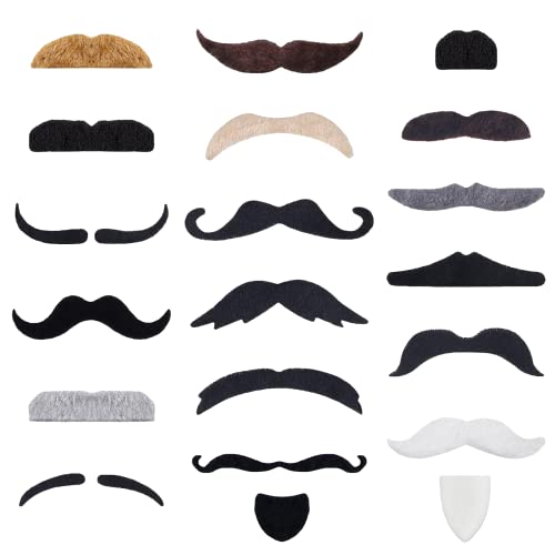 KICNIC 60 Pcs Fake Mustaches Self Adhesive (20 Designs) Novelty Hairy Beard Costume Facial Hair for Christmas Party Supplies Decorations, Suitable for All Ages Multicolored